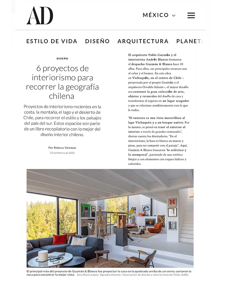 Casa Vichuquén de Guzmán & Blanco en revista AD México.