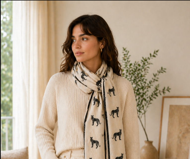 PASHMINA LEOPARDO BLANCO NEGRO