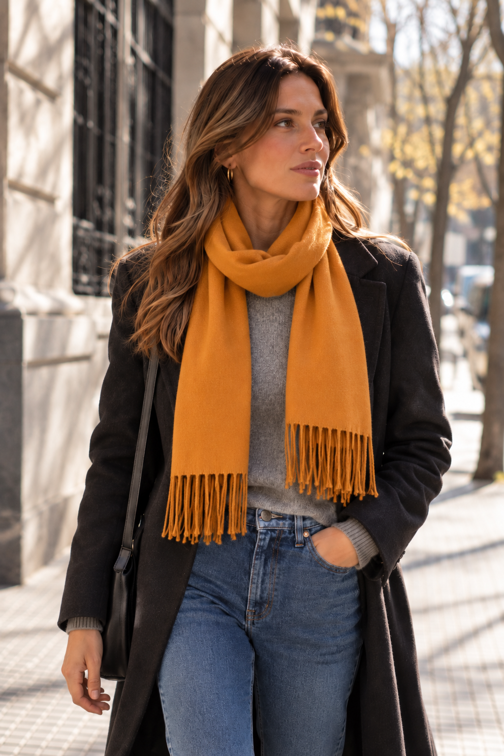 BUFANDA COLOR LISO MOSTAZA