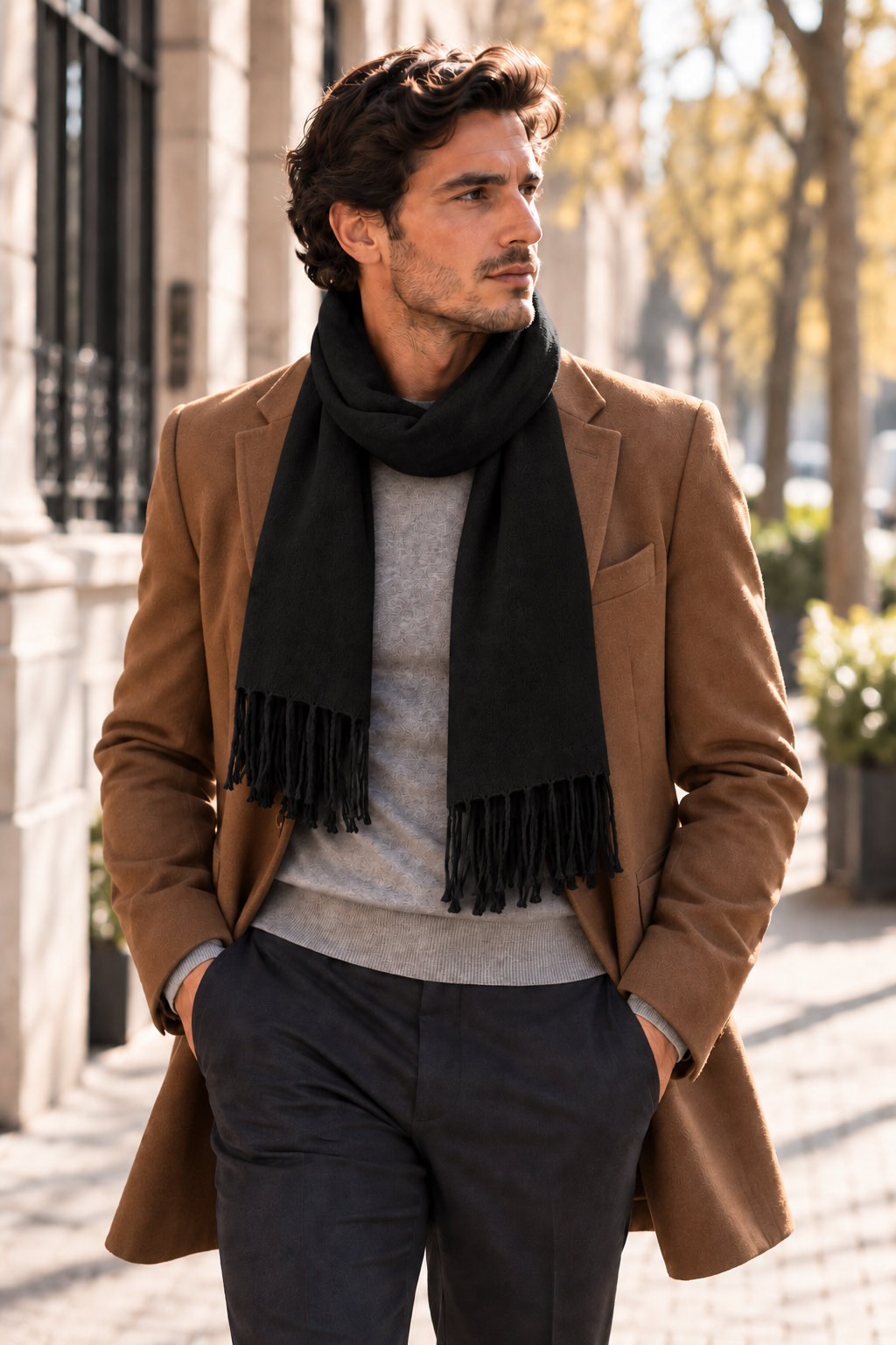BUFANDA COLOR LISO NEGRO